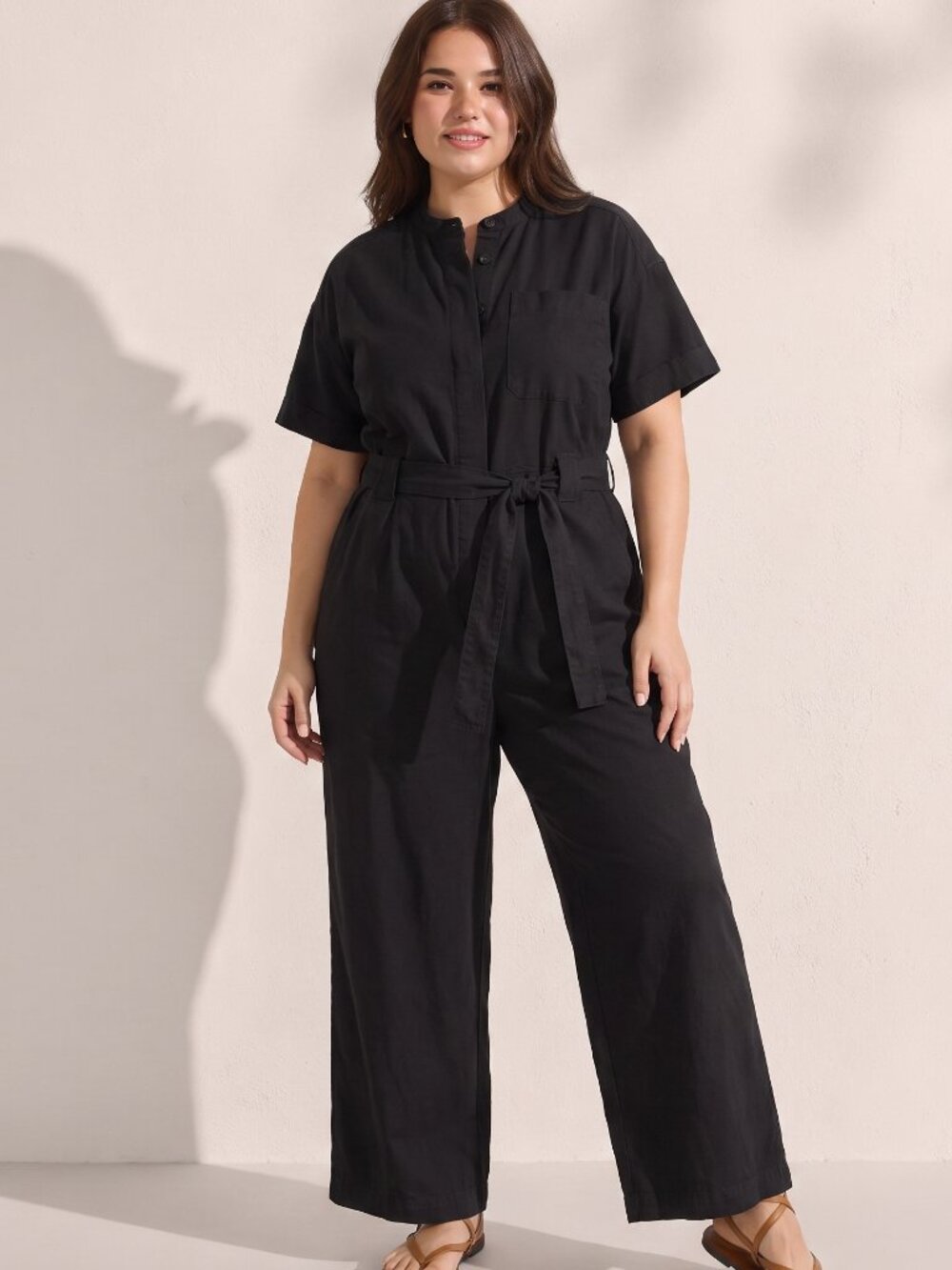 Everlane The Fatigue Black Short Sleeve Jumpsuit with Belt